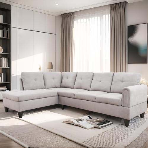 Trygoal L Shaped Couch Sectional Couches with Chaise, Fluffy Fabric