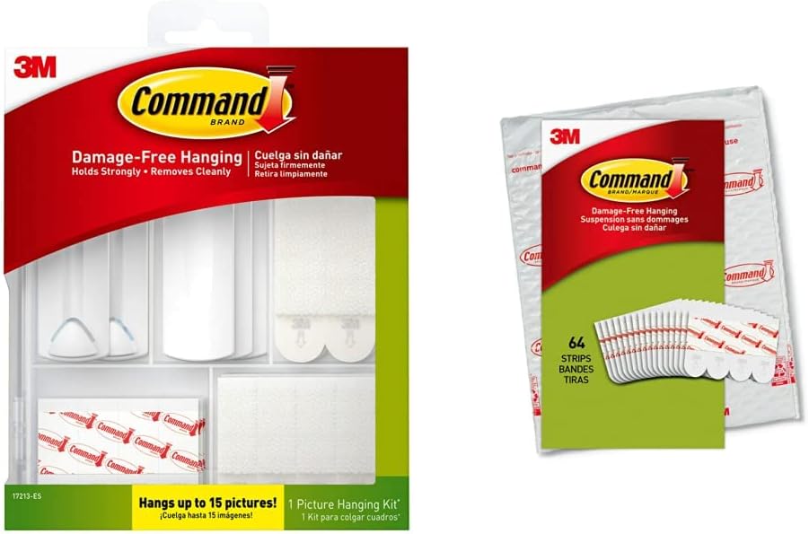 Command Picture Hanging Kit & Poster Hanging Strips, Small, White, Indoor Use, 64-Strips, Decorate Damage-Free