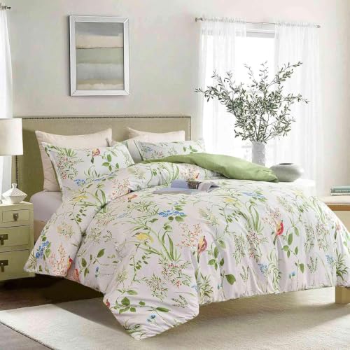 Nyescasa Bettwäsche 135x200 Weiß Grün Blumen Blätter mit Kissenbezug 80x80 – Ansicht 2