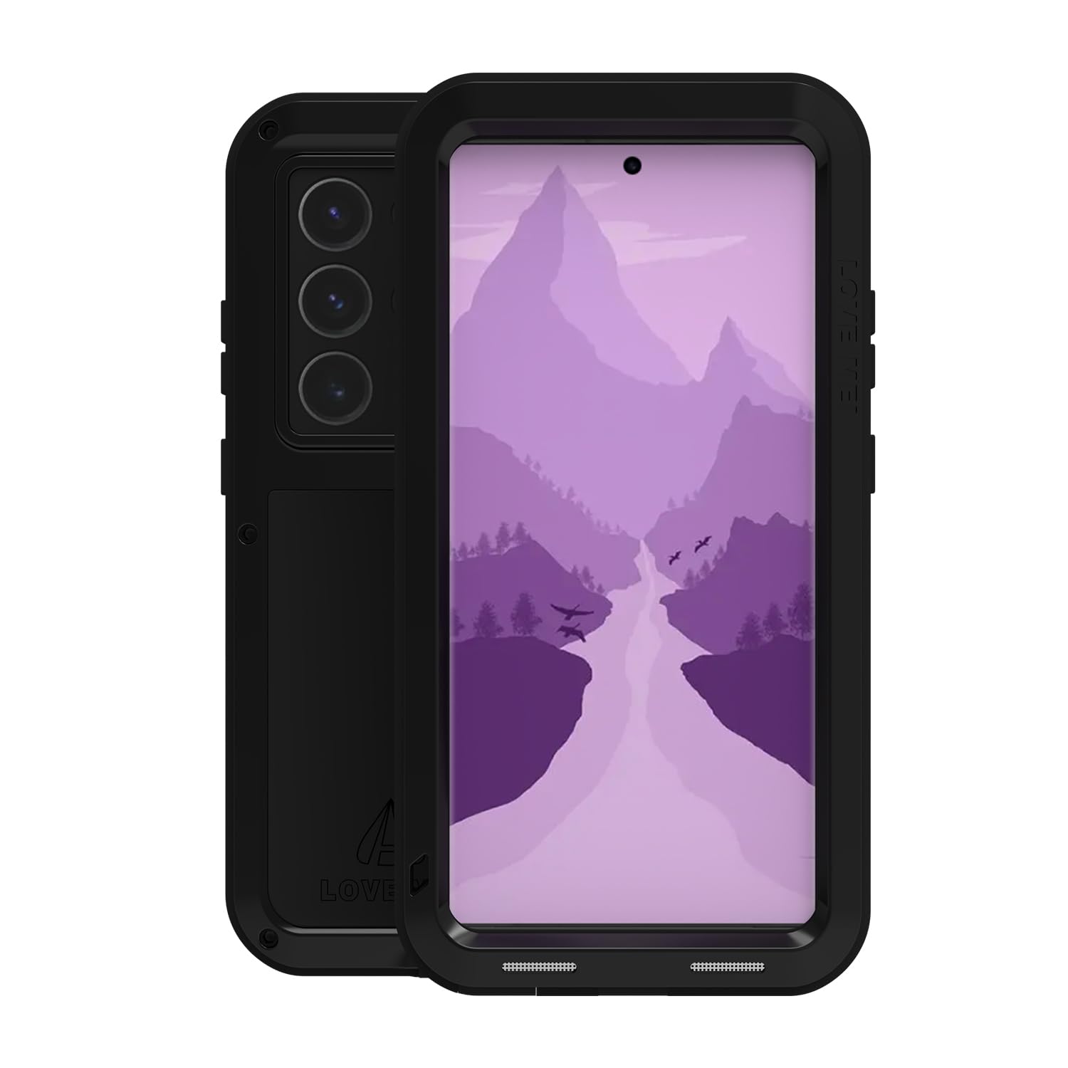 LOVE MEI Military Rugged Case for Samsung Galaxy S24Ultra, Without Tempered Glass Screen Protector, Shockproof Dustproof Scratch Proof Hybrid Metal and Silicone Gel Heavy Duty Full Body Cover Black