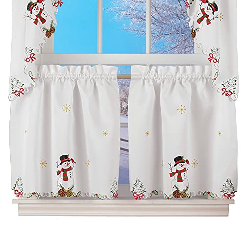 Collections Etc Snowman Cardinal Window Curtain Christmas Decoration, 36
