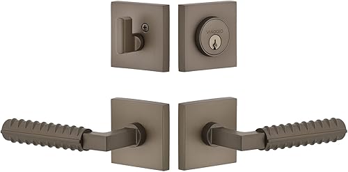 Viaggio 630647 - Roseta Quadrato de 2-38 pulgadas con palanca de refuerzo Contempo y cerrojo a juego en juego en color gris titanio