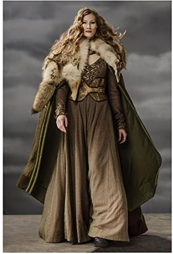 Vikings 8 x 10 Photo Alyssa Sutherland Gorgeous Wearing Fur-Trimmed Cape Over Brown Dress Walking Grey Sky kn