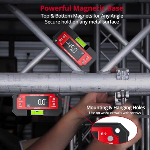 Image of XUNTOP Digital Angle Finder Tool Dual Axis X-axis of 4x90 and Y-axis of ±60 Powerful Magnetic Base Level Box Type-C Rechargeable Digital Inclinometer with LED Display for Woodworking Table Saw