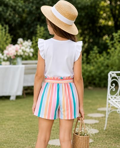 Image of Girls Summer Outfits Cute Sleeveless Top High Waisted Short Sets with Pockets Teen Girl Clothes Size 6-14 T