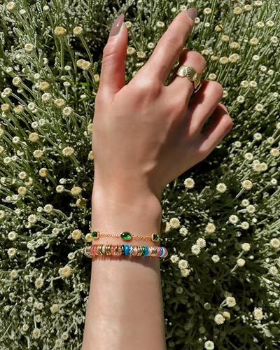 Tennis Bracelets for Women, Green Emerald Zircon Tennis Bracelet, 18K Gold Plated, 6 Inch Rolo Chain, Lobster Claw Clasp3