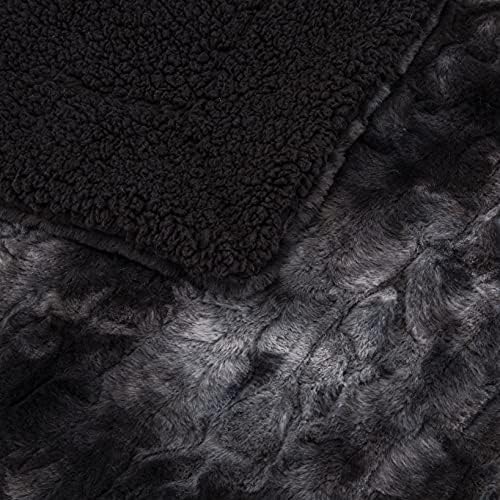 Amazon Basics Fuzzy Faux Fur Sherpa Throw Blanket, 127 x 152 cm - Moonlit Black
