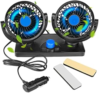 12V Car Fan, Double Head 360 Degree Rotation, 2 Speed Adjustable, 5 Inch Portable Auto Cooling Fan Double Head for SUV RV Vehicles Boat Golf