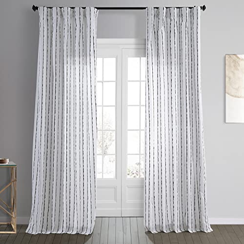 Image of HPD Half Price Drapes PRCT-D213C-96 Sharkskin Printed Cotton Curtain (1 Panel), 50 X 96, Sharkskin Black Stripe