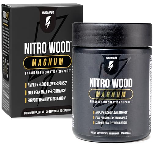 Nitro Wood Magnum - Nitric Oxide Booster for Men - Supports Blood Flow Circulation & Male Performance - Beet Root & Citrulline Formula for Stamina Endurance & Size - 60 Veg Capsules 30 Servings