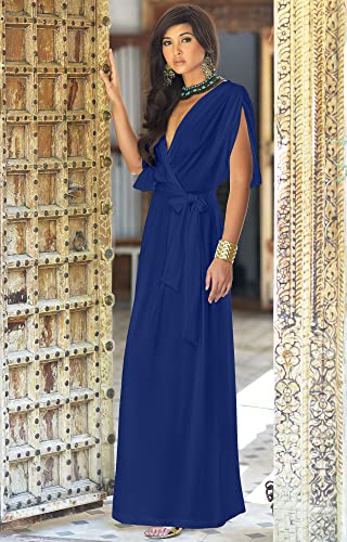 Image of KOH KOH Womens Long Semi-Formal Short Sleeve V-Neck Floor Length Maxi Dress Gown