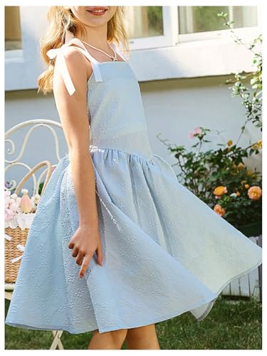 Verdusa Girl's Floral Jacquard Bow Tie Shoulder Dress Sleeveless A Line Flared Summer Dresses3