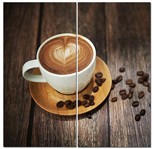 Coffee Canvas Wall Art Decor - 2 Piece Set, Decorative Multi Panel Split Prints - 24X24 Cafe Latte Picture For Living Room, Kitchen, Bedroom, Office & Home Decor Gift #TOP3