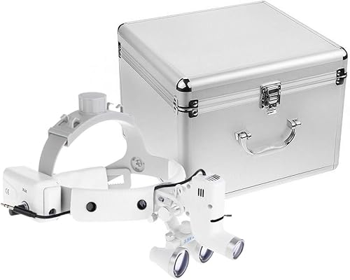 5W Lámpara de funcionamiento Diadema Punto de Brillo Ajustable con 3.5X Lupas Binoculares Caja de Aluminio Blanco