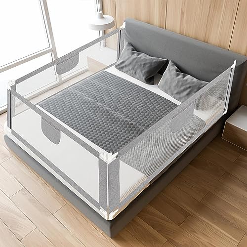 Einfeben Barrera de Cama de 200 x 80 cm, Rejilla de protección contra caídas, Altura Regulable, Plegable, Apta para Camas Infantiles, Camas de Padres, Camas de bebés, niños, Color Gris