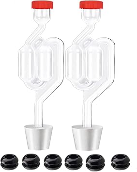 Zazolyne Airlock 2 Pack Transparent Brewing Airlocks Fermenting Twin Bubble Airlock with 2pcs # Stoppers 6pcs Grommets