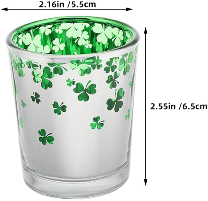 12Pcs Green Glass Candle Cups with Shamrock Design St Patrick Day Candle Holders for Festive Home Decor Party Centerpieces and Wedding Celebrations