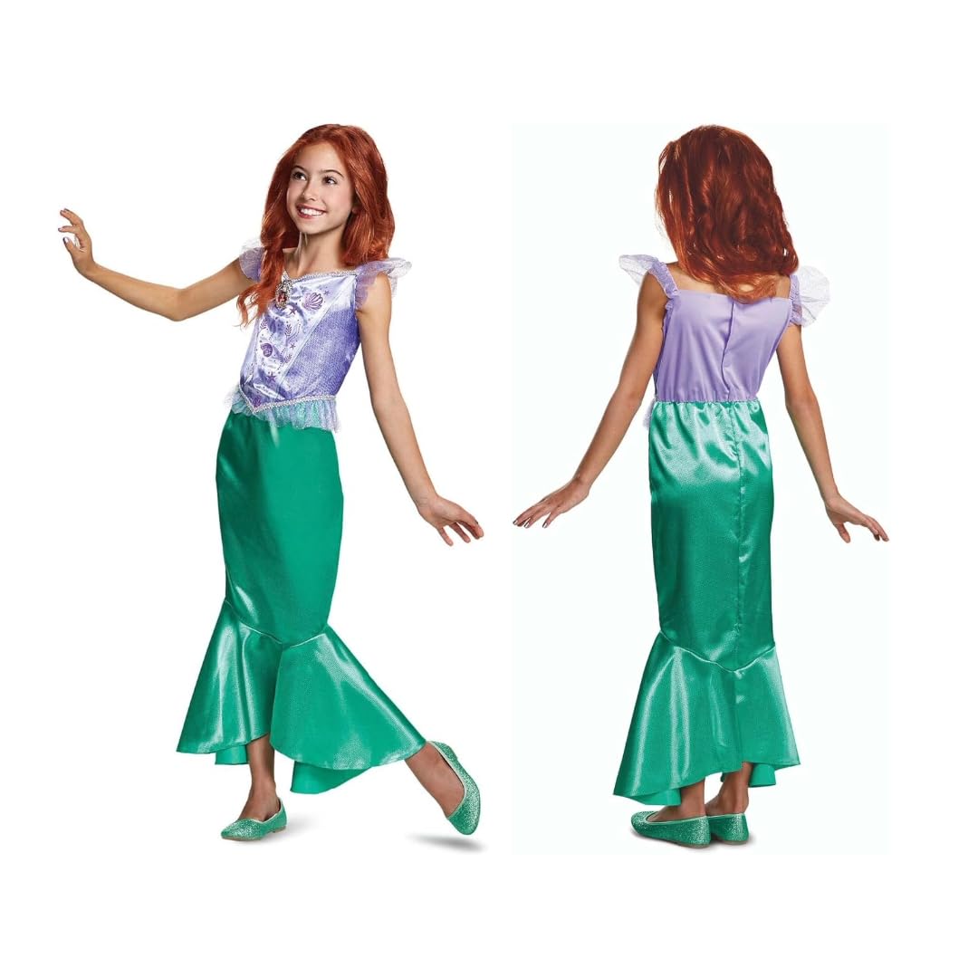 Disguise Disney Princess Ariel Costume, Official Disney License Dress Up for Girls Inspired by Disney's The Little Mermaid, Features a Purple Bodice and Satin Fishtail Skirt, For 7-8 Years