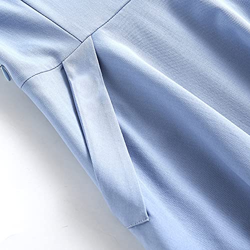 Women 50S 60S Vintage Short Sleeve V-Neck Cocktail Swing Dress Notch Lapel Collar 1950S Rockabilly Prom Dress Buttons Tea Party A Line Dance Gown Elegant Midi Evening Dress With Pockets Light Blue M #TOP4