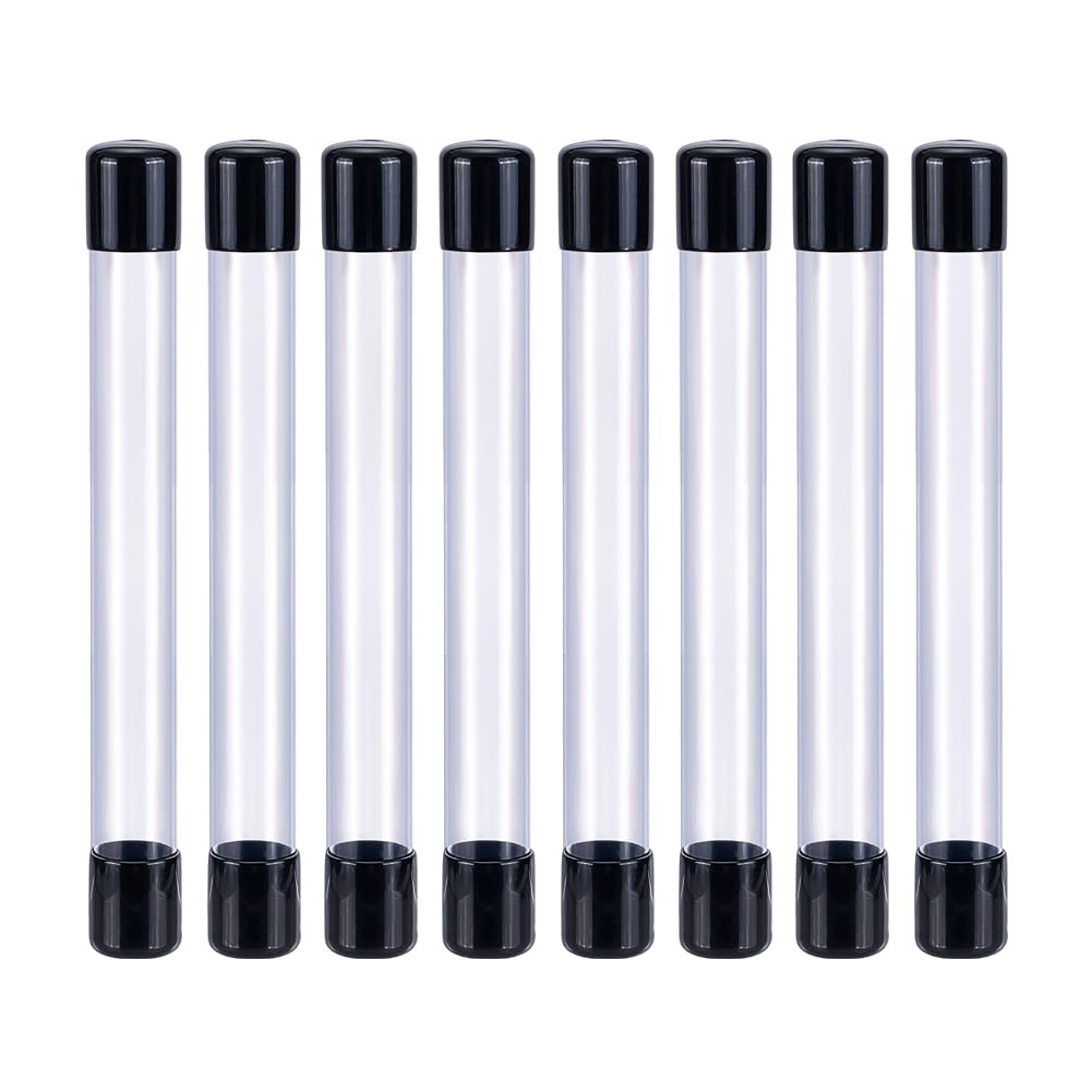 AHANDMAKER Lot de 8 tubes de rangement vides en plastique rigide transparent de 21 cm de long avec bouchons en caoutchouc noir pour conteneurs de perles, artisanat, bricolage, noir