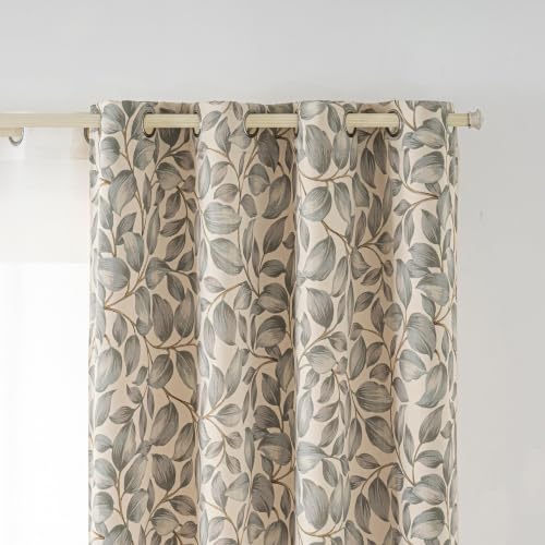 Image of Sage Green Leaf Blackout Curtains 96 Inch Length
