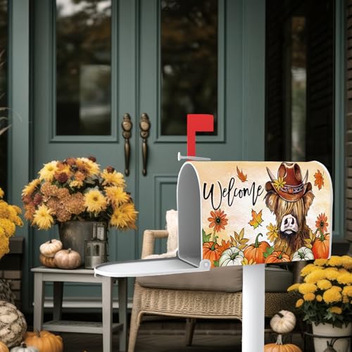 Image of Welcome Fall Highland Cow Mailbox Cover Magnetic Standard Size