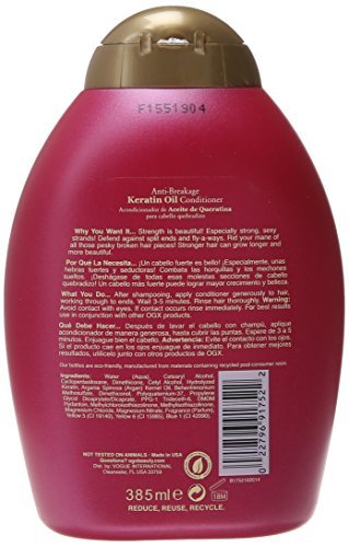 Miniatura 3 de OGX Acondicionador de aceite de queratina antiroturas, acondicionador fortalecedor de botellas de 13 onzas con tensioactivos sin sulfato de aceite