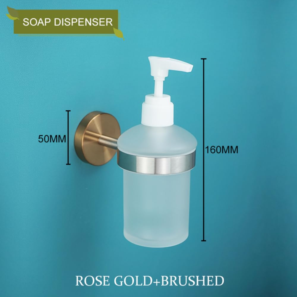 Portasciugamani in acciaio inossidabile 304 Set di accessori per il bagno Portasciugamani Porta carta igienica Rack Accessori per il bagno Oro rosa spazzolato, distributore di sapone