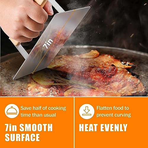 bodkar Smash Burger Press Stainless Steel Rectangular Burger Smasher with Wood Handle, Grill Press Meat Flattener Tool for Flat Top Griddle Grill Cooking - Thumbnail 2