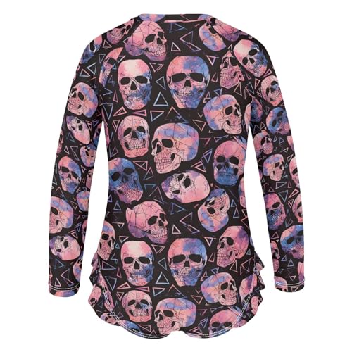 ALAZA Cool Sugar Skull Black Girls One Piece Swimsuit Long Sleeve Rash Guard Swimsuits UV 50+ Swimwear Zipper3