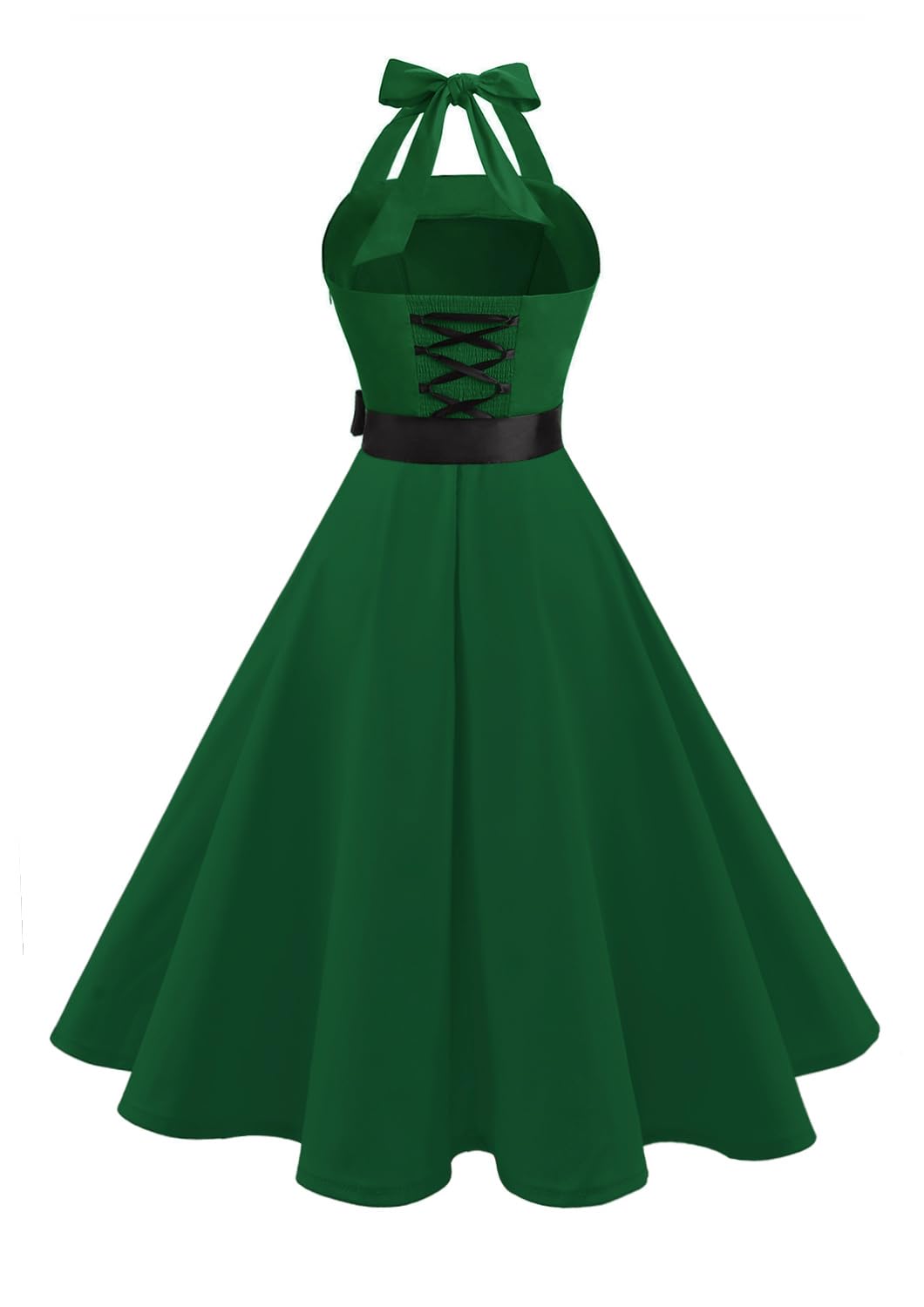 Vintage Dress for Women 1950s Halter Retro Cocktail Dresses Audrey Hepburn Style Rockabilly Swing Dress: Green Small