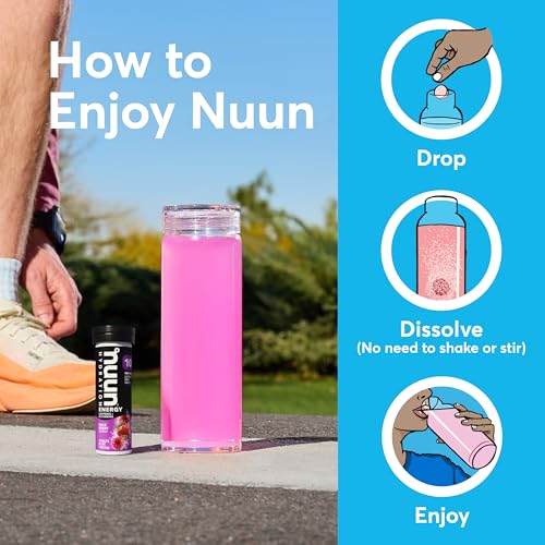 Image of Nuun Energy Caffeine + B Vitamins, Electrolyte Hydration Tablets with Caffeine from Green Tea Extract, Magnesium & 4 Other Electrolytes, Gluten Free, Vegan, Wild Berry, 8 Pack (80 Servings Total)