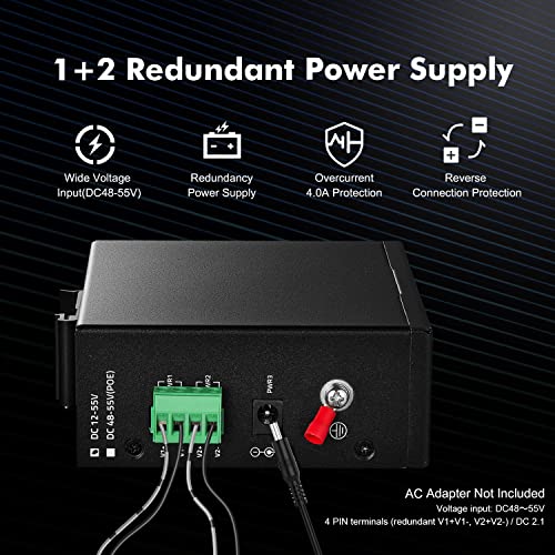 Image of MokerLink 10 Port PoE Industrial Din Rail Switch, 8 Ports PoE+ 100Mbps IEEE802.3af /at, 1 Gigabit Ethernet and 1 SFP Uplink, Vlan & Extend Mode, DIN-Rail & Wall Mount