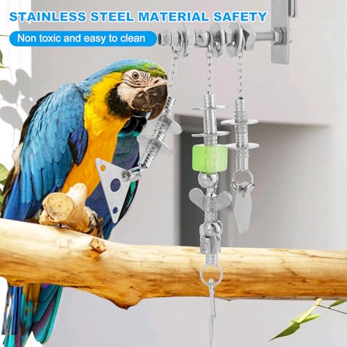 Image of Lulu Buddy's Indestructible Metal Parrot Chew Toy - Swing Links & Melodic Chains for Macaws, African Greys, Amazons - Stainless Steel Cage /Outdoor Enrichment for Intelligent Large Parrots (LB-QG-901)