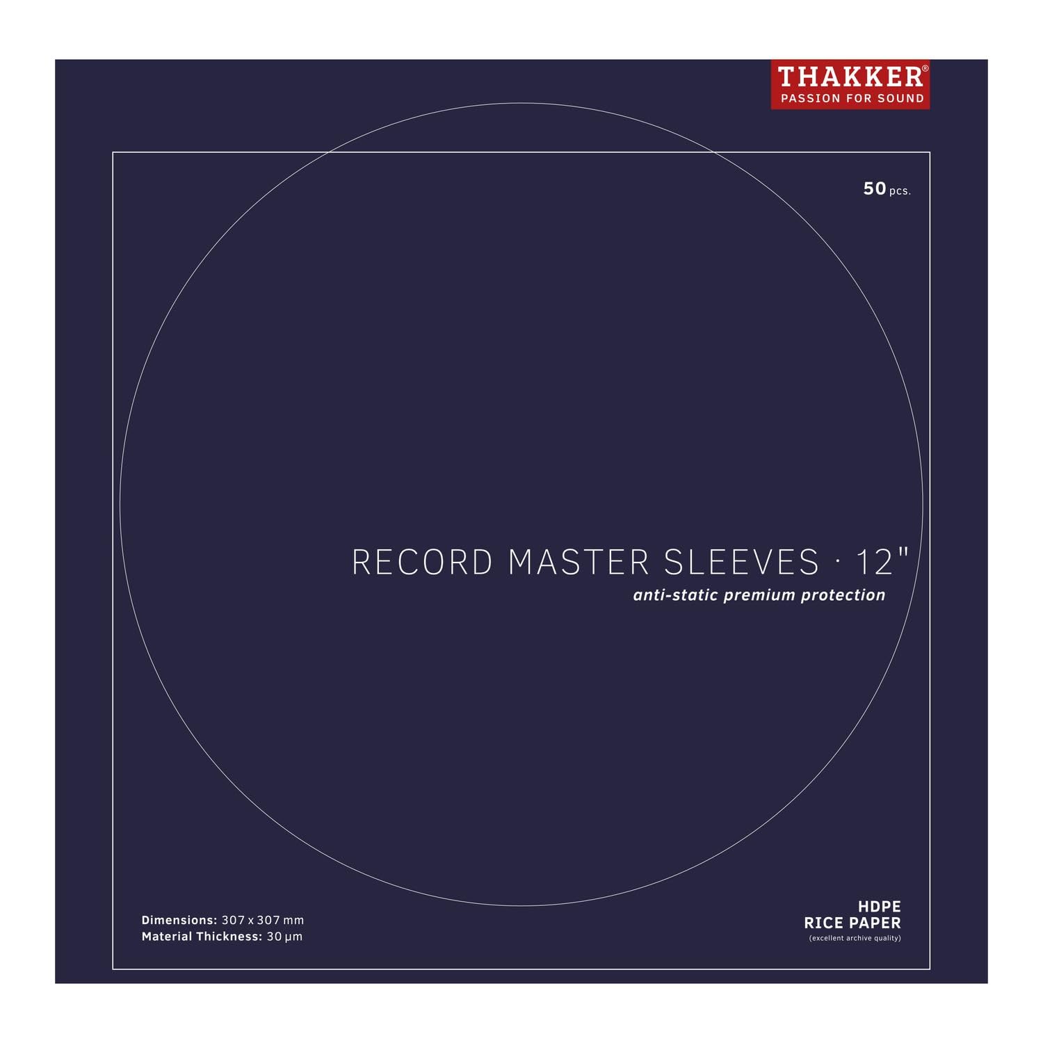 THAKKER Master Sleeves 12" - 250 Premium Schallplattenhüllen für 12 Zoll Vinyl | Antistatische LP Hüllen mit dickem Reispapier-Futter für mehr Stabilität | Archivqualität für Sammler