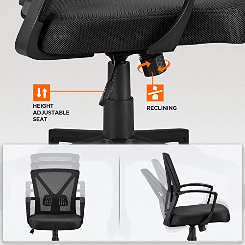 Image of Yaheetech Black Adjustable Office Chair Executive Computer Chair Mid-Back Ergonomic Desk Chair Office Swivel Mesh Chair with Armrest Back Support and Wheels for Home Study or Work Task