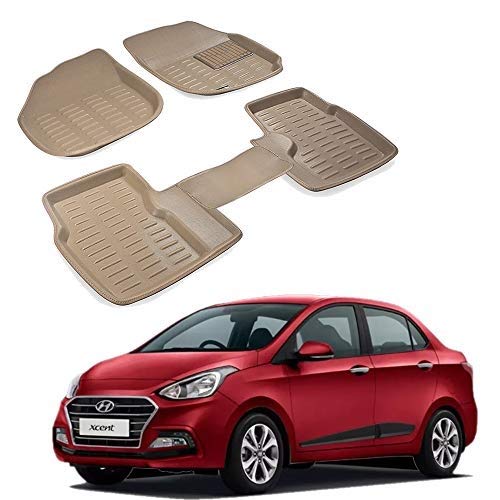 BBM Car Floor Foot Mats 3D/4D Comes with Durable Material Complete Set Compatible with Hyundai Xcent [Beige Color]