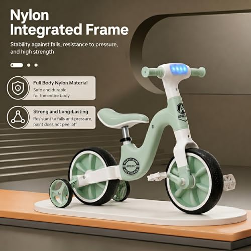Image of Stardust 3-in-1 Kids Tricycle, Bicycle & Balance Bike for 2-5 Years Boys & Girls | Convertible Toddler Cycle with LED Light, Music & Foldable Training Wheels | Ride-On Toy (Green)