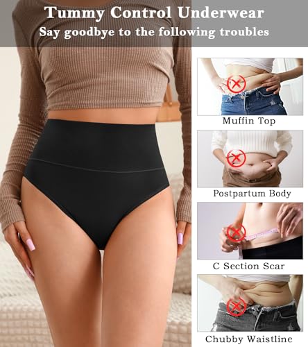 ASIMOON High Waisted Bikini Underwear for Women Tummy Control Cotton Panties Ladies No Muffin Cheeky Panty 3 Pack2