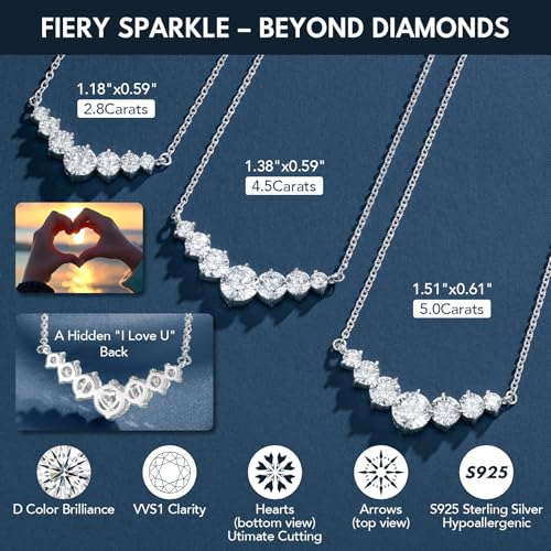 Moissanite Necklace for Women, 2.8CT-5CT Lab Created Diamond Pendant, Adjustable Sterling Silver Chain, Engraved 'I LOVE YOU', Wedding Necklace for Bride, Romantic Gift for Wife Mom Girlfriend, Birthday Anniversary Christmas Jewelry3