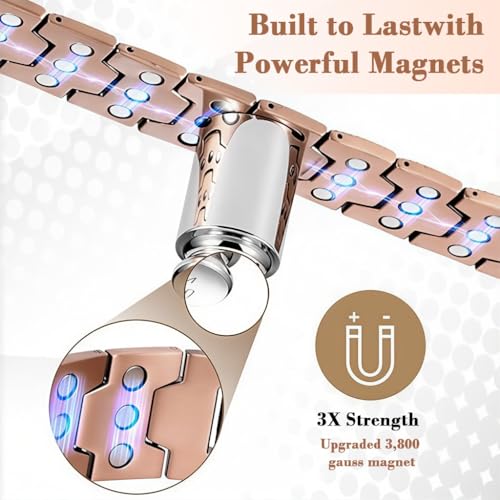 Image of GUSTAVE 4Pcs Bracelet for Man Copper Magnetic Metal Link Bracelets with Gift Box Rose Gold Ring Adjustable Length with Sizing Tool Punk Hip-hop Jewelry Set for Men Women