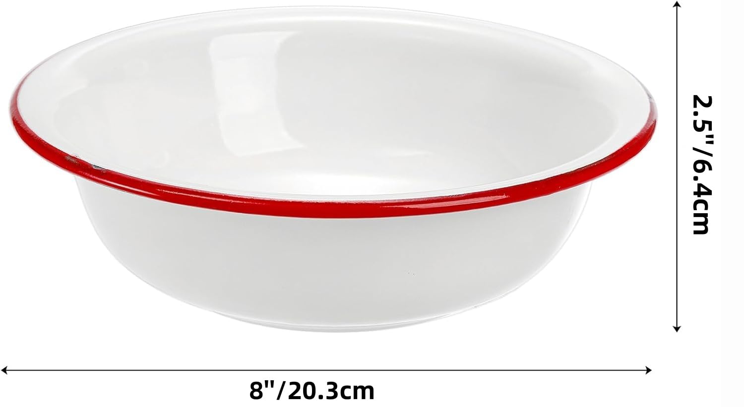 Elsjoy 3-pak emaliowanych misek 20 cm, duża emaliowana miska do mieszania, szeroka emaliowana miska do sałatki z czerwoną krawędzią, białe naczynia emaliowane do zupy, owoców, makaronu, 3 szt