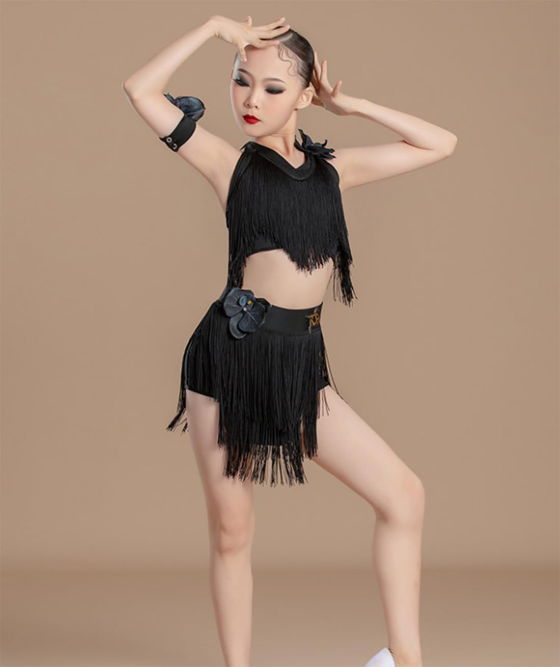 Abito da Ballo Latino con Nappe per Bambine Gonna da Tango/Ballo da Sala per Bambini Ideale per Feste Salsa Cha-Cha Allenamento E Spettacolo(170Cm)