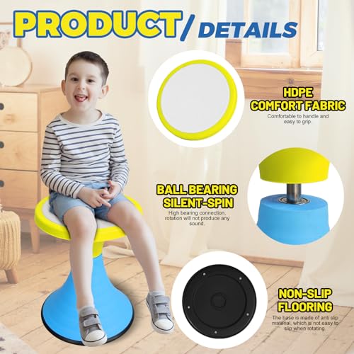 Image of AOBOTE Kids Wobble Swivel Stool, 15.7 inch Height Wiggle Stool for Ages 6+, 360 Rotatable Active Learning Chair, Flexible Seating for Classroom & Home, Improves Posture & Focus, Blue