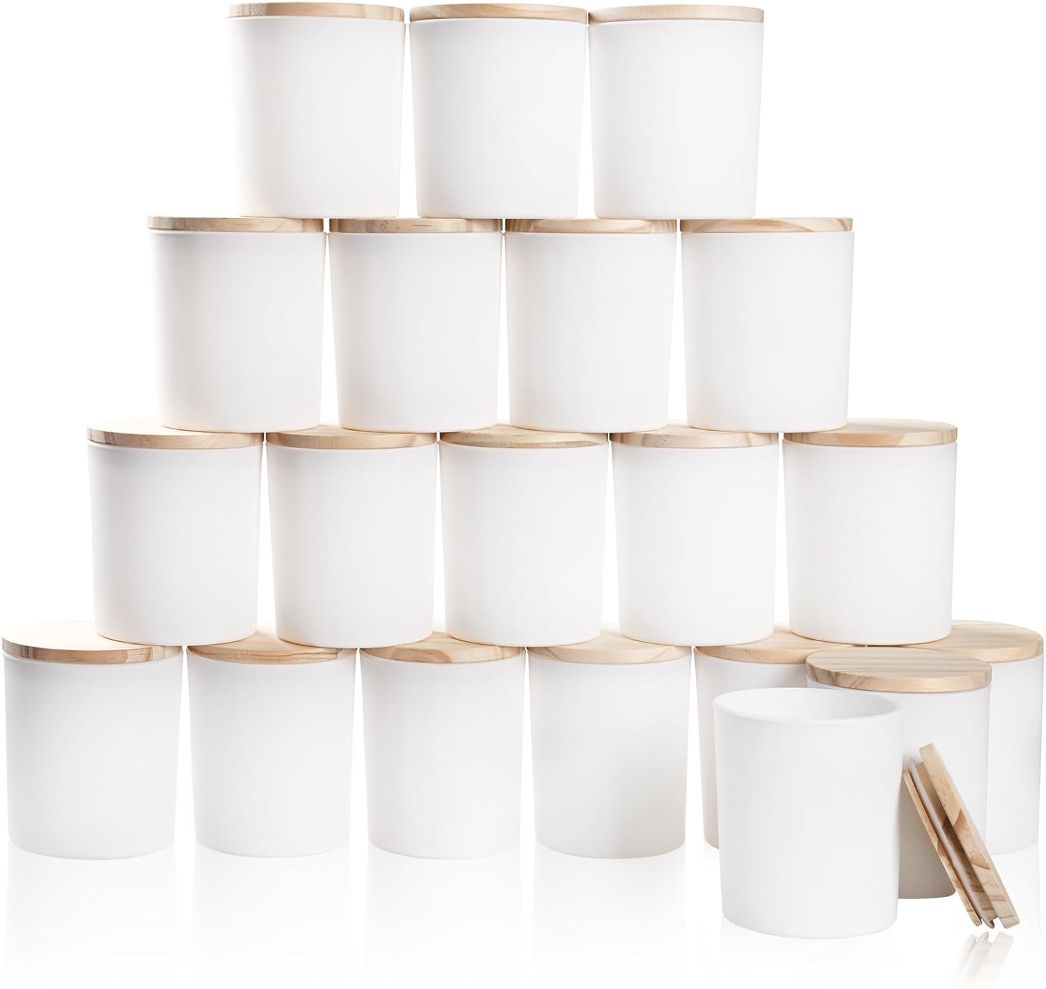 SHOWIN Thick Candle Jars for Making Candles 20 Pcs, 7 OZ Empty Jars with Wood Lids for Candle Making, Sample Container, Frosted White