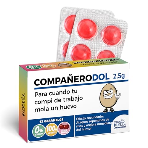 Caramelos de broma COMPAÑERODOL | Blíster con 12 caramelos sin azúcar sabor cereza | Regalo original y divertido para amigo invisible, trabajo, cumpleaños, navidad…