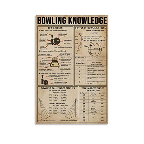 Bowling Knowledge Vintage Art Poster, Bowling Alley Wall Art Deco Posters Wall Art Paintings Canvas Wall Decor Home Decor Living Room Decor Aesthetic 24X36Inch(60X90Cm) Unframe-Style #TOP13