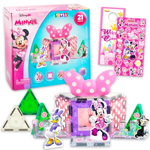 Disney Minnie Mouse - Juego de azulejos magnéticos de personajes – Paquete de juguete educativo STEAM Building Plus calcomanías, más | Juego de juguetes de construcción de Minnie Mouse