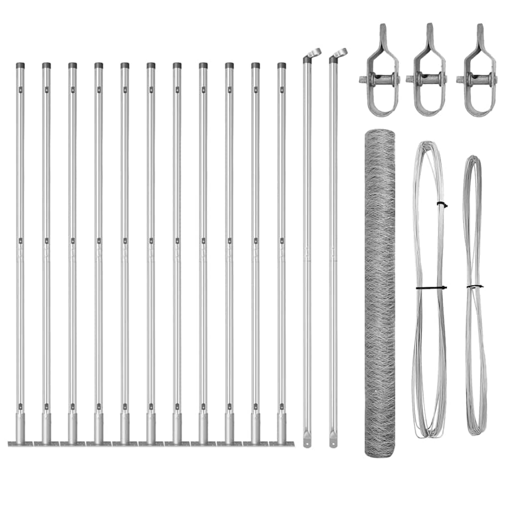 Garden Fence Post Silver 25 x 1.4 m (50 mm Mesh) Steel Heavy Duty Outdoor Security Fence Kit for Terrace Boundary Enclosure Weatherproof Corrosion Resistant Easy Assembly