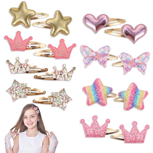 Tyqour 16 Stück Haarspangen Mädchen Krone Stern Herz...